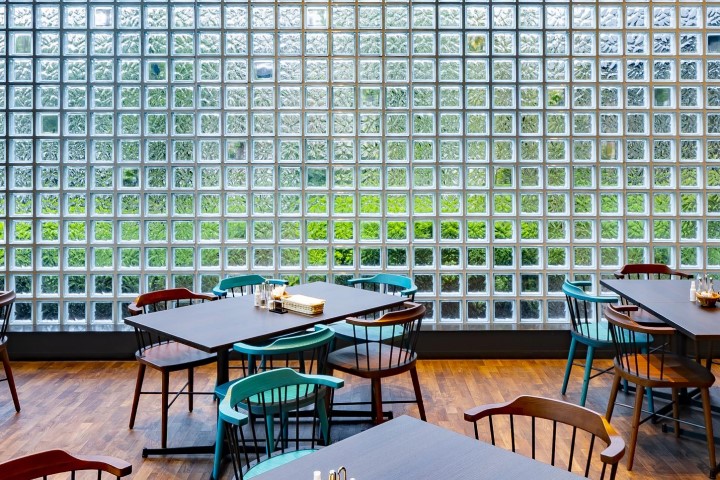 photo of an example of Glass Block usage. While allowing in plenty of light, it gently blocks the line of sight from the other side.