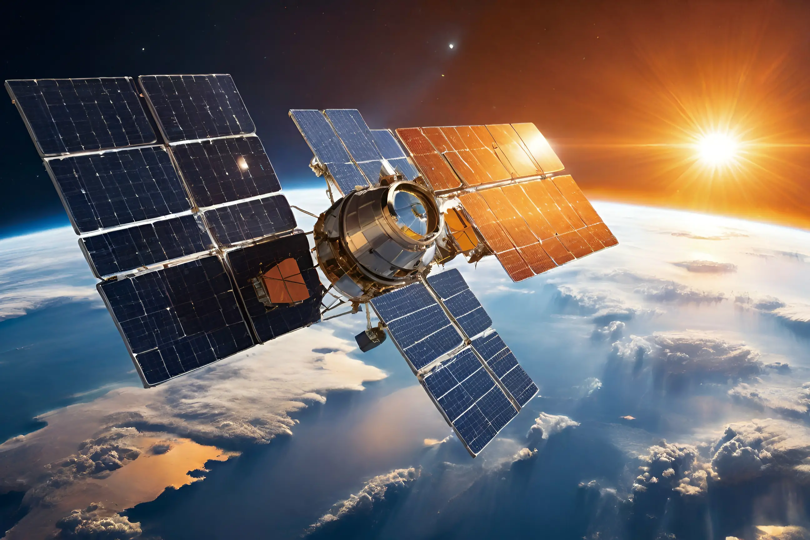 太陽電池パドルを広げた人工衛星