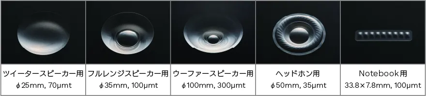 スピーカー用振動板の仕様例一覧
