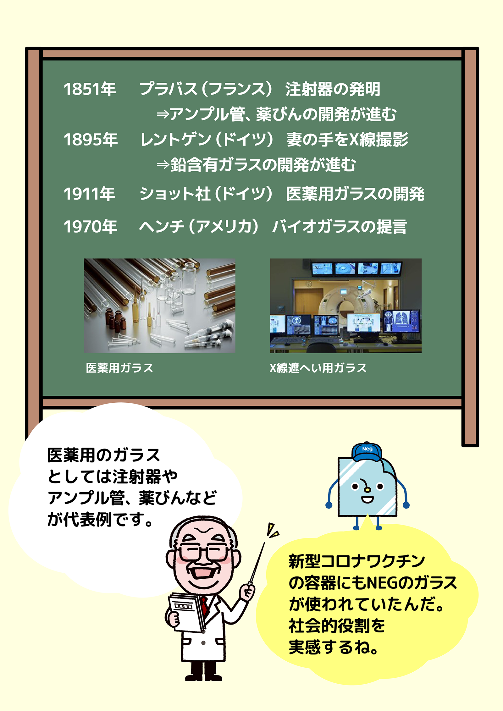 医薬品のガラスとしては注射器やアンプル管、薬びんなどが代表的です。