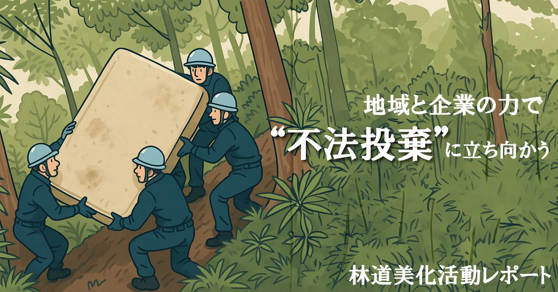NEG社員たちが不法投棄されたベッドを回収している様子